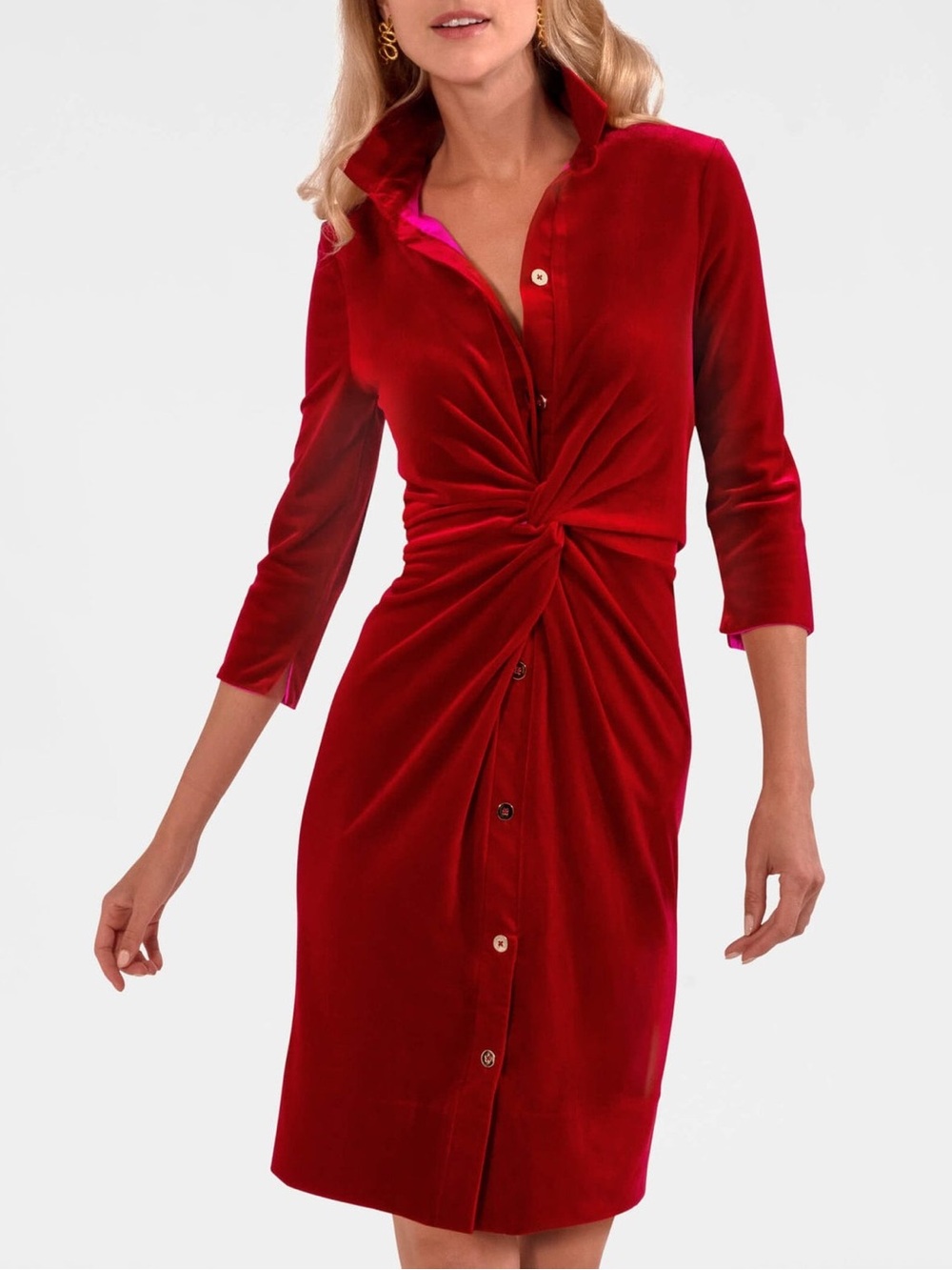 Gretchen Scott Twist and Shout Silky Stretch Velvet Crimson Red Midi Dress XS